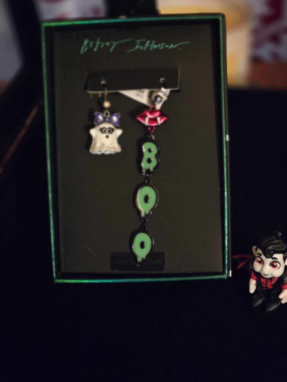 Betsey Johnson Ghost and Red Lips Pin with Purple and Green Accents